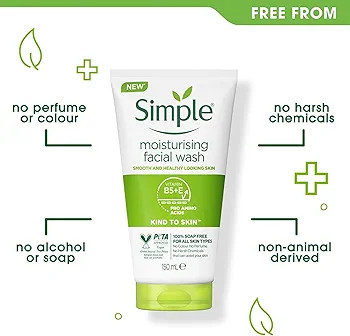 ژل شستشوی پوست خشک و حساس سیمپل مدل Moisturizing Facial Wash نه