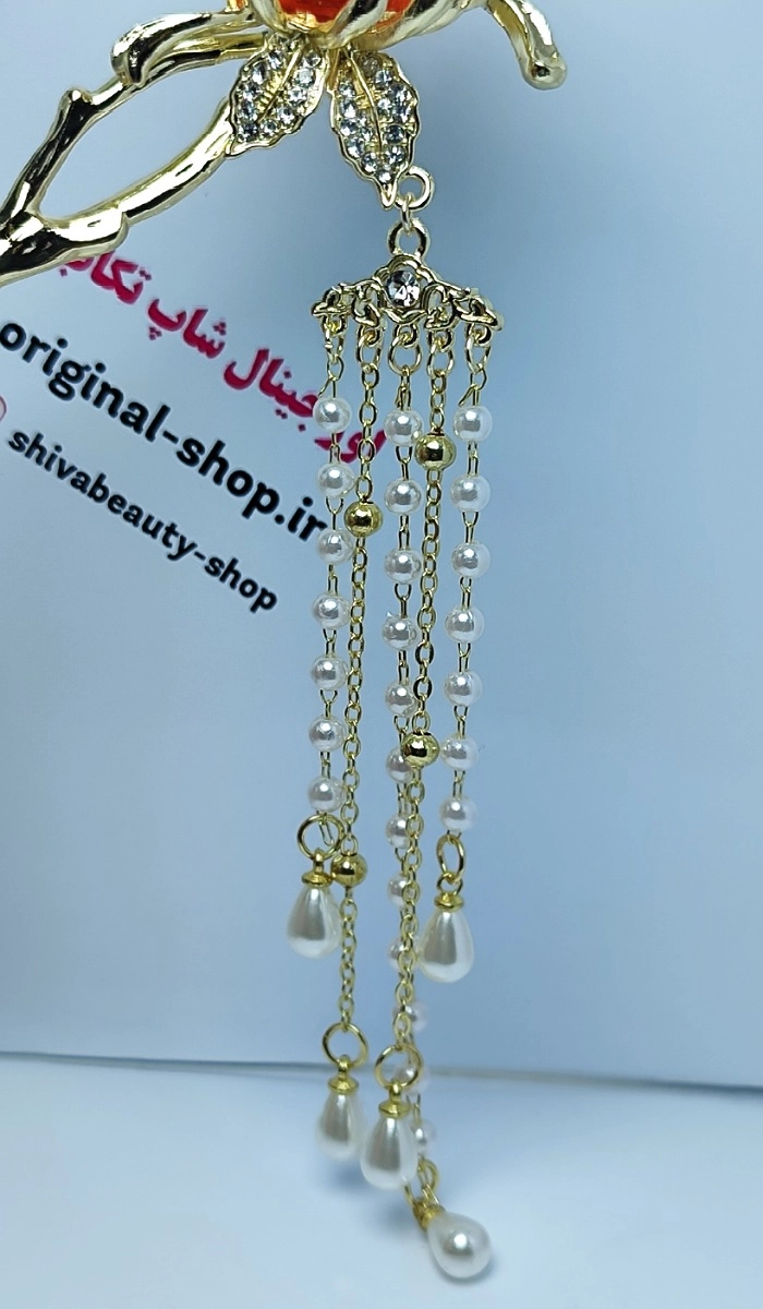 کانزاشی طلایی با گل رز و مروارید، گیره مو– زیبایی اصیل به سبک ژاپنی!"