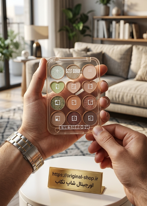 : پالت سایه چشم ۱۲ رنگ S.F.R Color طرح ماشین حساب با رنگهای نود و سبز شاین