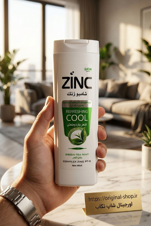 شامپو زینک ZINC خنک کننده وضد شوره وریزش قوی سبز مدل Re-FreshingCool حجم 3۴0 میل