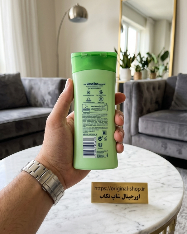 مشخصات و ترکیبات لوسیون بدن وازلین مدل آلوئه ورا از سایت اورجینال شاپ تکاب