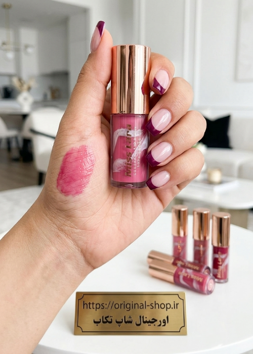 برق لب مایع ماربل میس لارا مدل Ceramide Lip Swirl با درپوش رزگلد و تست رنگ