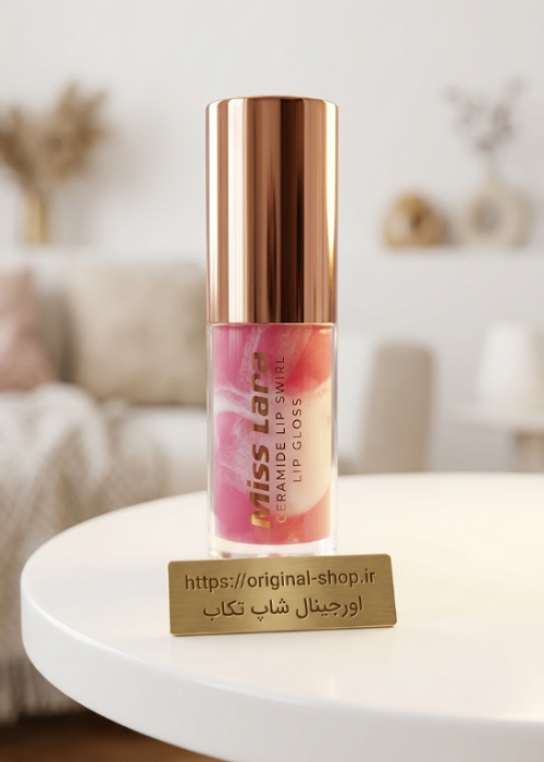 برق لب مایع ماربل میس لارا مدل Ceramide Lip Swirl با درپوش رزگلد و تست رنگ